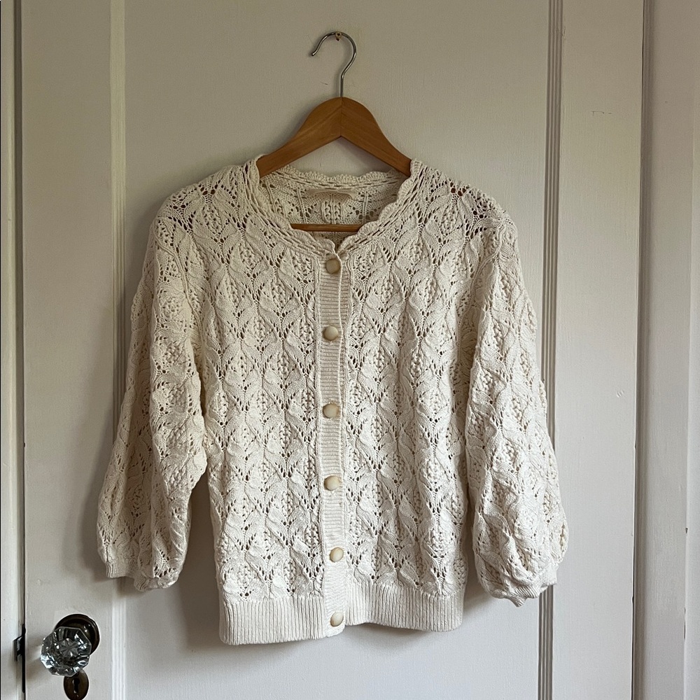 Sezane Cream Openwork Knit Cardigan